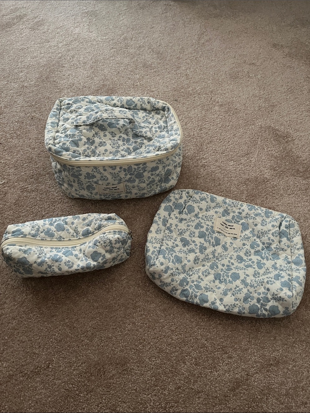 Blue Floral Makeup Accessory Bag Set - 3 Piece